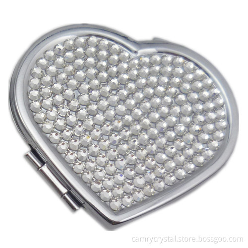 crystal rhinestone heart shaped pocket mirror